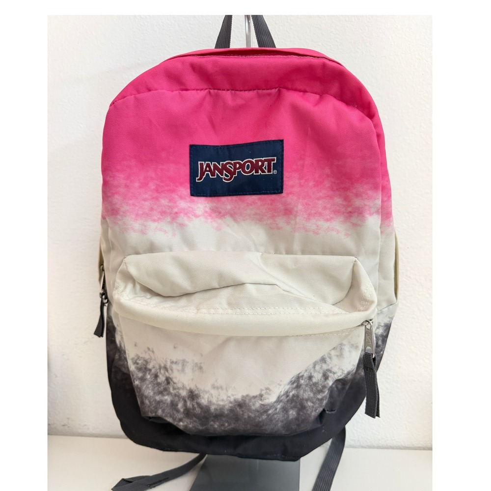 JanSport SuperBreak Backpack Pink White Black Ombre Dip Dye School Bag
